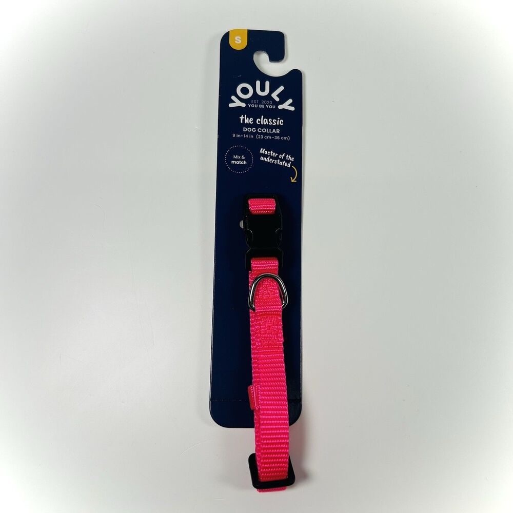 YOULY The Classic Hot Pink & Black Webbed Nylon Dog Collar, Small Pet 9”-14” NWT